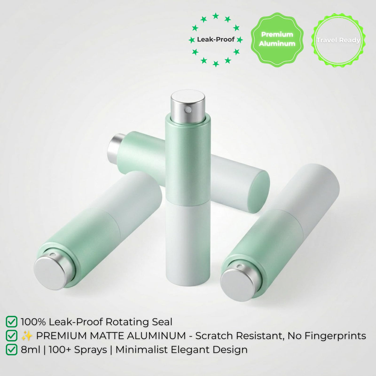 TSPREHFP Atomizador de aluminio degradado mate, a prueba de fugas, paquete de 4 unidades de viaje, Verde