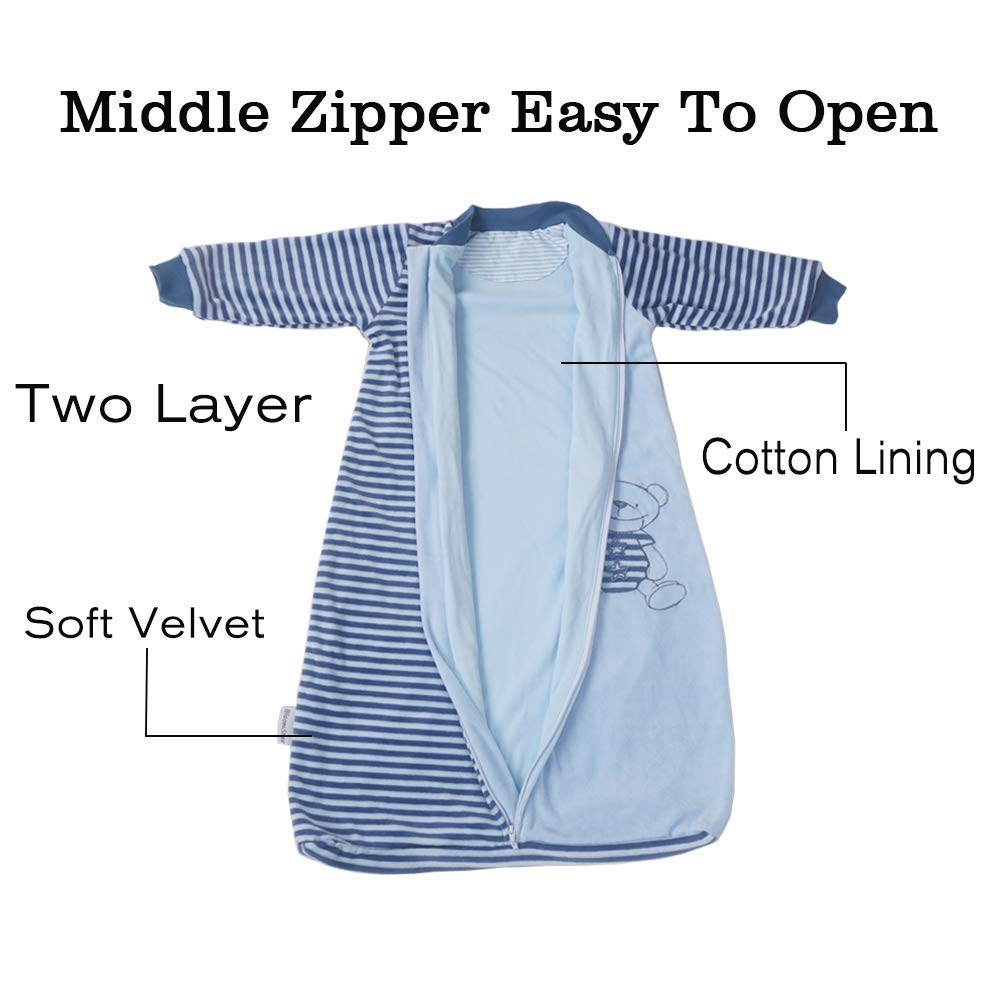 BLOOMSTAR - Saco de dormir para niños pequeños (3-5T), manta de terciopelo de 1.6-1.8 tog con brazos, suave y acogedor saco de dormir para primavera y otoño, extra largo para niños activos