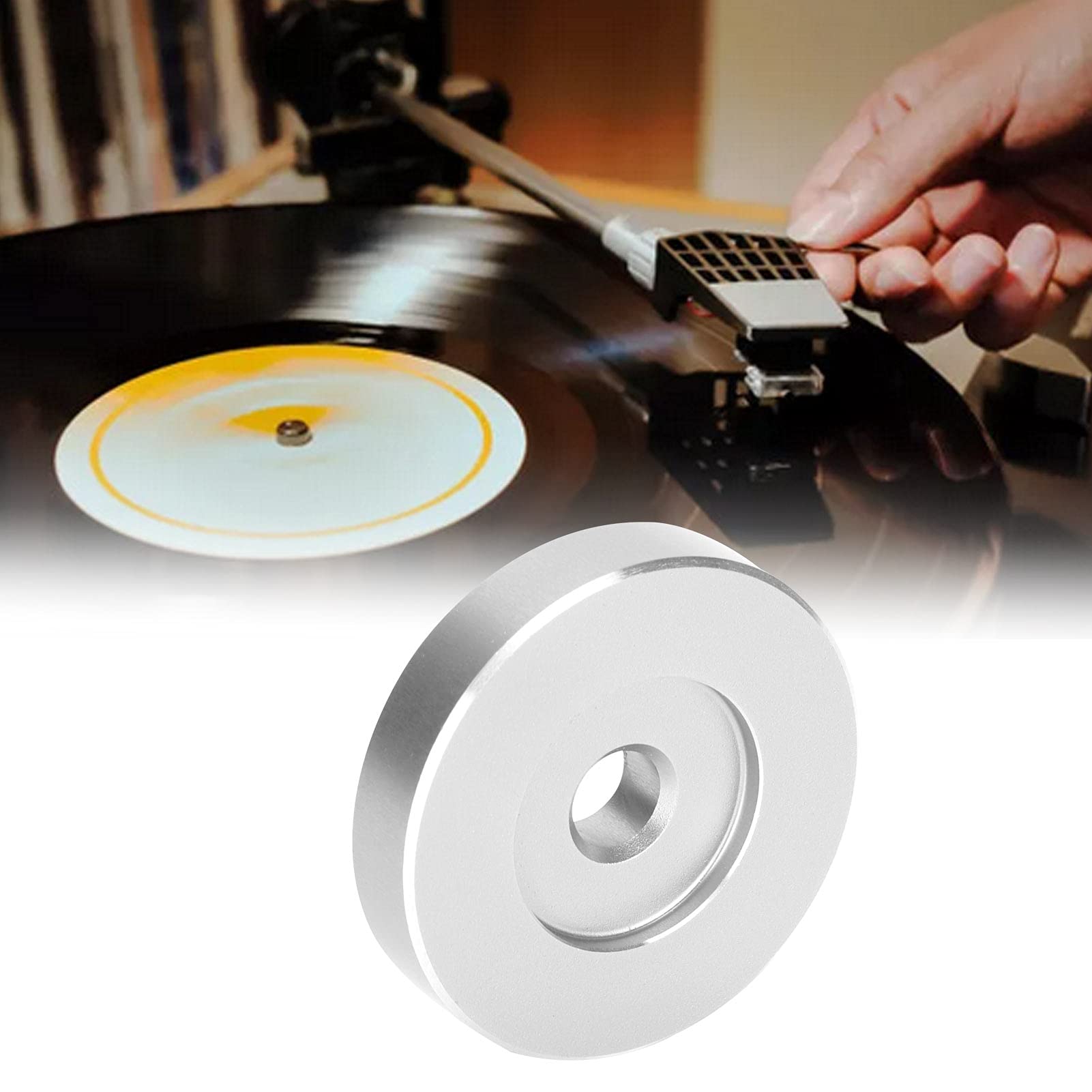ciciglow Adaptador para Tocadiscos, 45 RPM,Hoja de Conversión de Orificios Grandes, Adaptador de Clip de Vinilo Negro, Adecuado para la Mayoría de los Discos de Orificios(Plata)