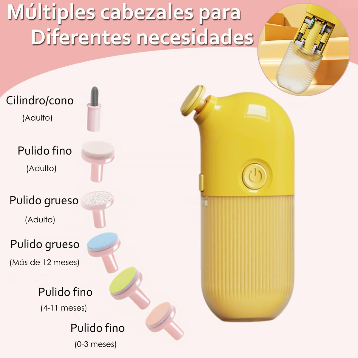 lima de uñas electrica, corta uñas adulto electrico,cuidado de uñas mujer, juego de cortaúñas 6 en 1, con cable de carga USB, bajo nivel de ruido, para niños y niñas de todas las edades, blanco (Blanco)