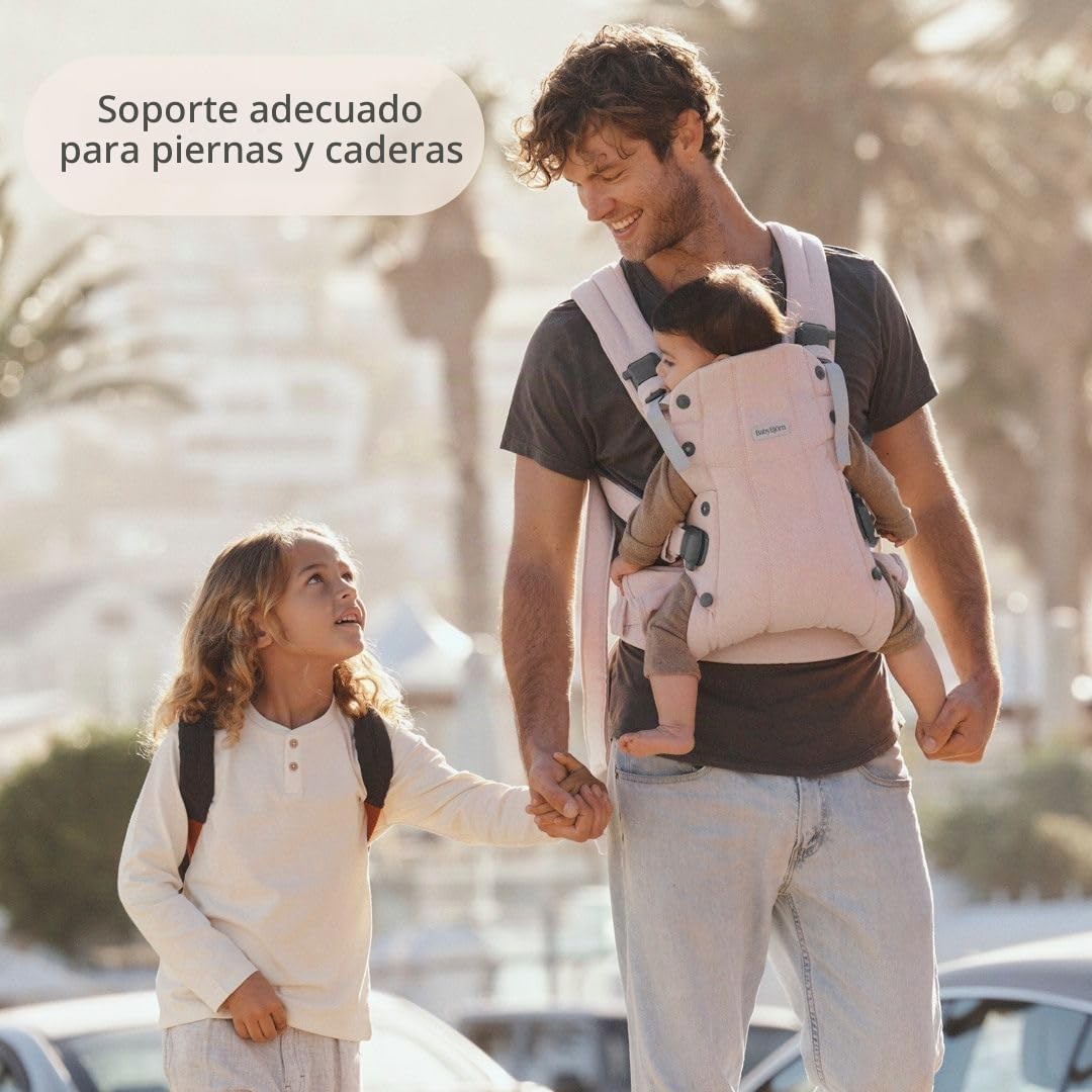 BabyBjörn Canguro Portabebé Harmony, Tejido Jaspeado, Rosa claro | Ergonómico, para recién nacidos hasta los 3 años (3.2–15 kg), 4 posiciones, posición de piernas ajustable, suave y cómodo