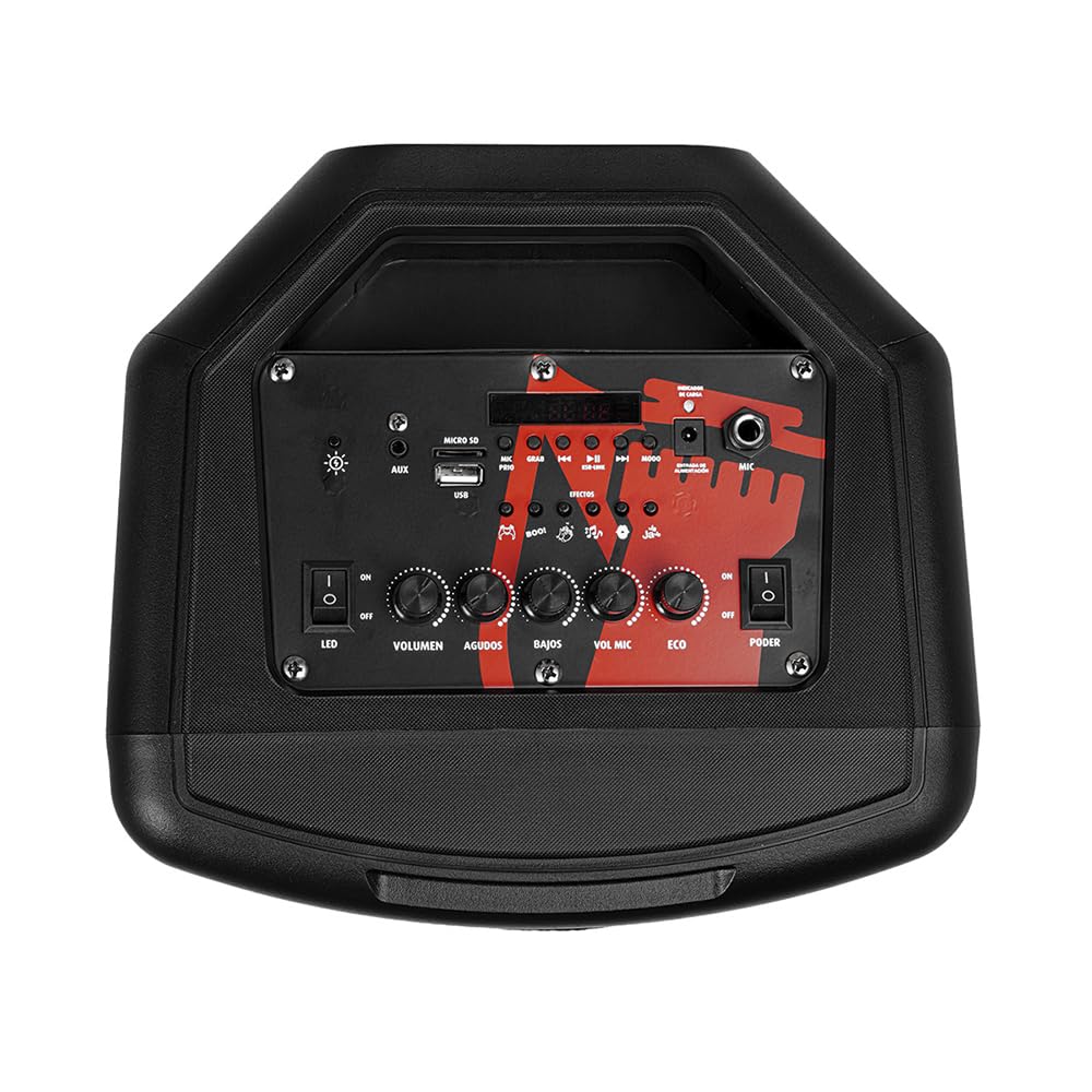 MITZU KSW-2066 Bocina 2X6.5 Luz Tipo Flama Ksr-Link, Recargable, Bluetooth, USB, Micro SD, FM, Aux, Rec, 1 Mic Alam, Adaptador, 30W RMS Negro