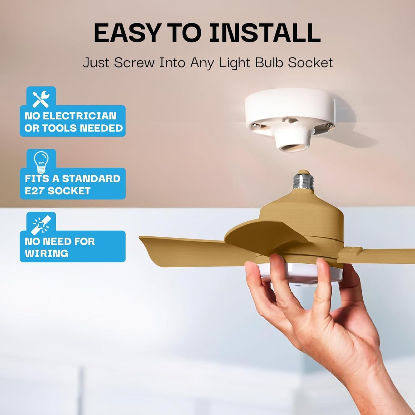 Bell + Howell - Ventilador de techo con socket, con luces led y control remoto, repuesto de foco, para dormitorio, cocina, sala, 1000 lúmenes, 5000 Kelvins, bronce