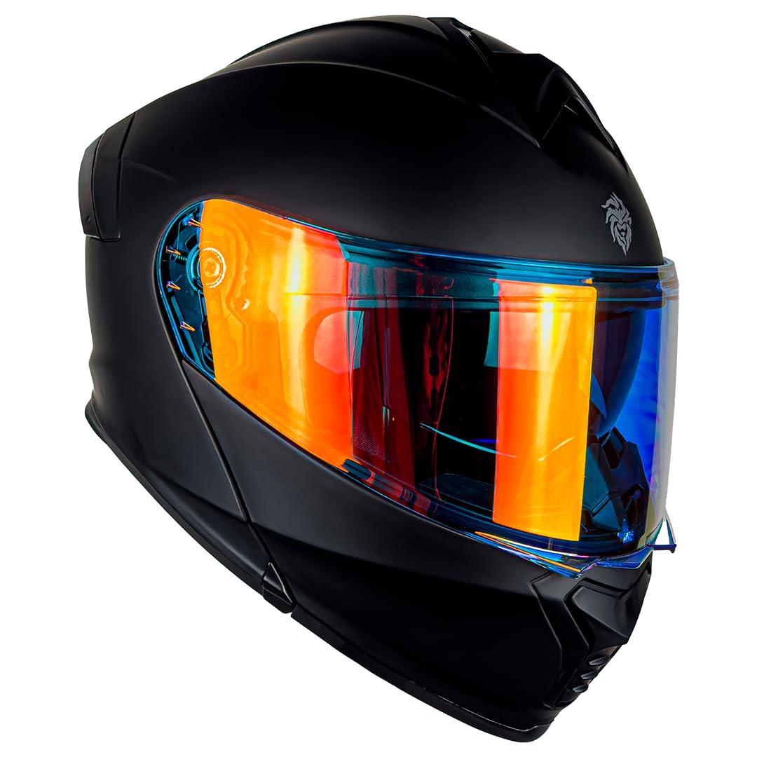 KOV Casco Thunder ABATIBLE Negro Mate para Moto Mica Dorada Certificado Dot (X-Large)