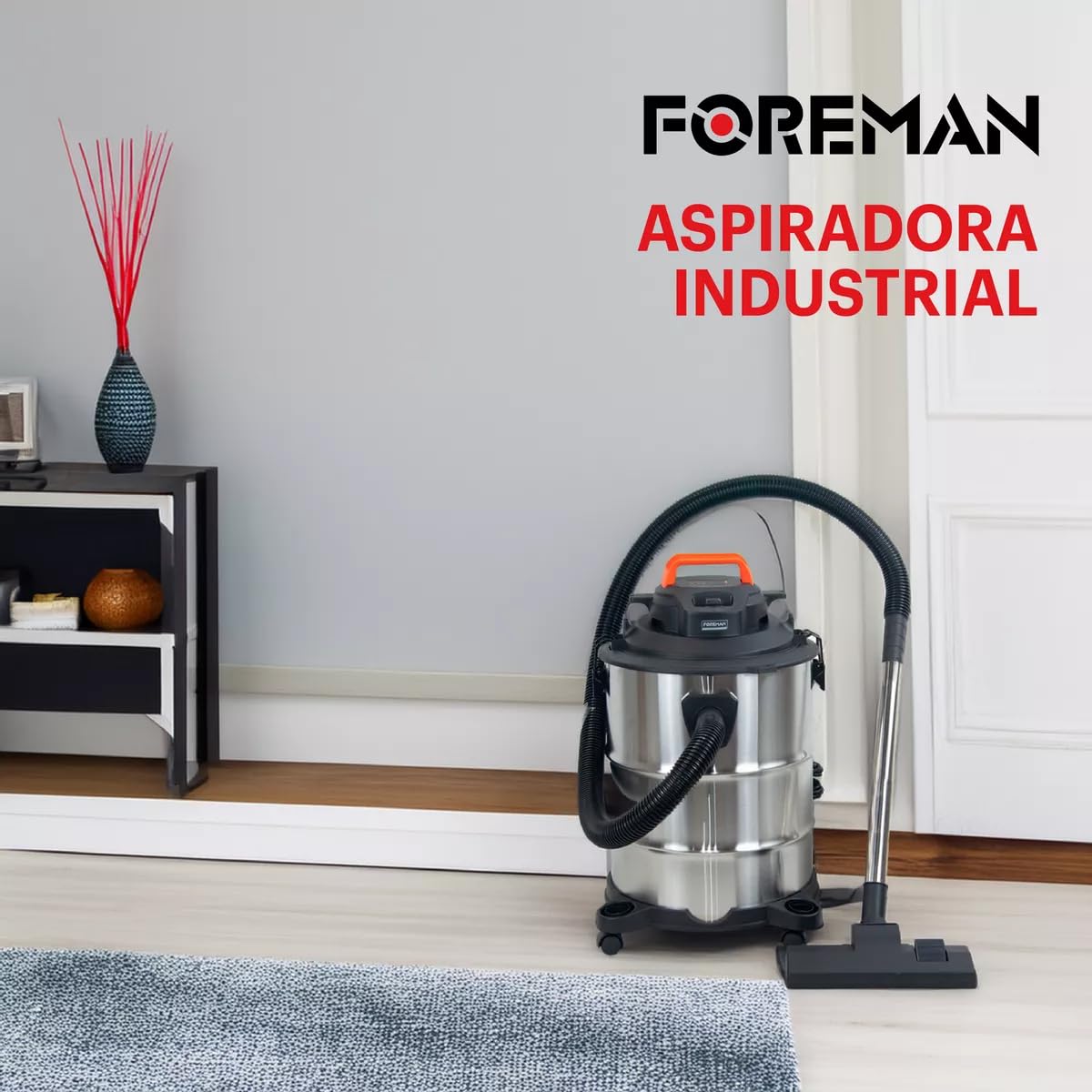 Foreman Aspiradora De Mano Industrial Capacidad 35L Sólidos y Líquidos Aspiradora | 2200W | Seco y Húmedo y Accesorios | Acero Inoxidable
