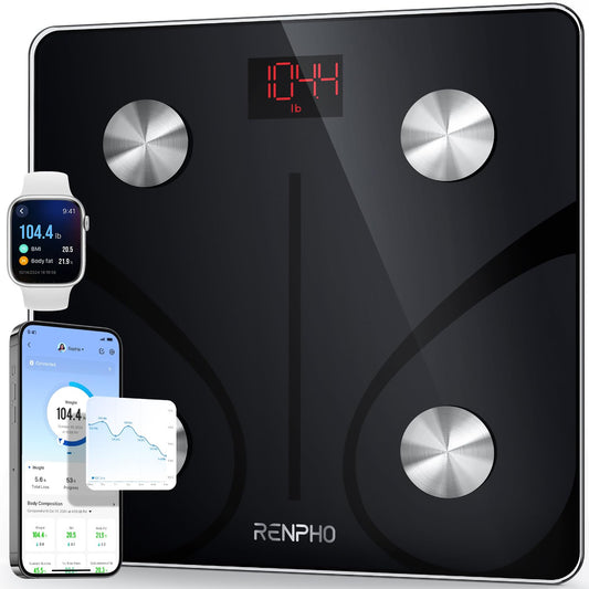 Escala de grasa corporal RENPHO Escala de IMC inteligente Escala de peso inalámbrica de baño digital Sincronización de la aplicación de teléfono inteligente con Bluetooth Negro