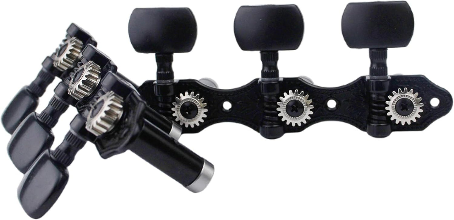 Guyker - Afinadores de guitarra clásica, 1:18, estilo de marco abierto, llaves de afinación para guitarra acústica, clavijas de cuerda de acero, 2 tablones (3+3) (negro, botón negro)