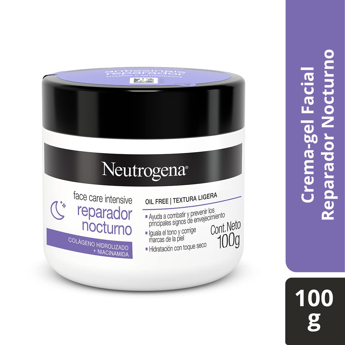 Exfoliante Facial Neutrogena Purified Skin Ácido glicólico 100 g, 1 + Crema Hidratante Facial Reparador Nocturno Face Care Intensive Colageno 100g