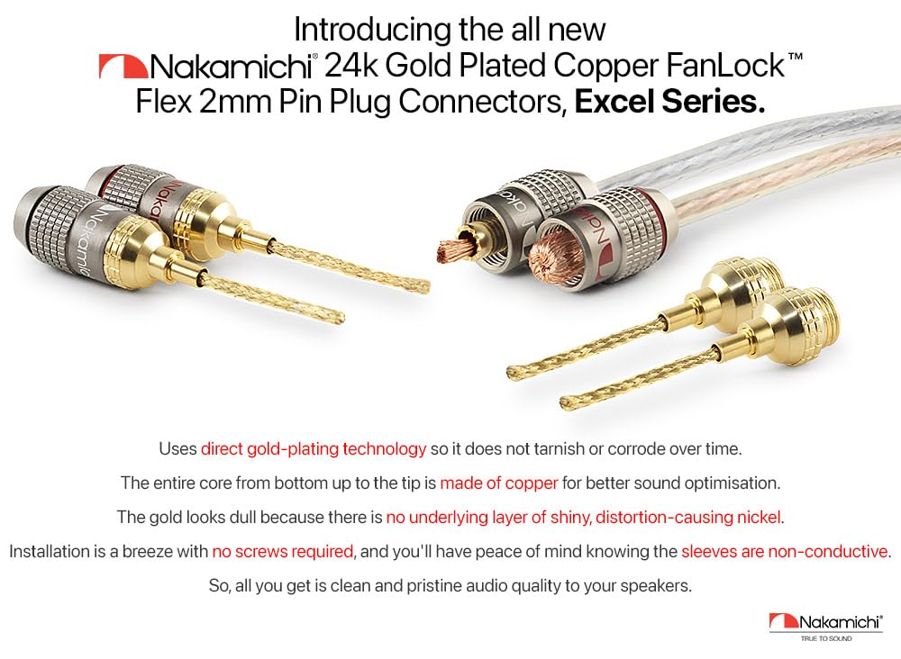 Conectores Plátano Nakamichi Gold de 24K Excel Series para Terminales de Clip de Resorte y Amplificador