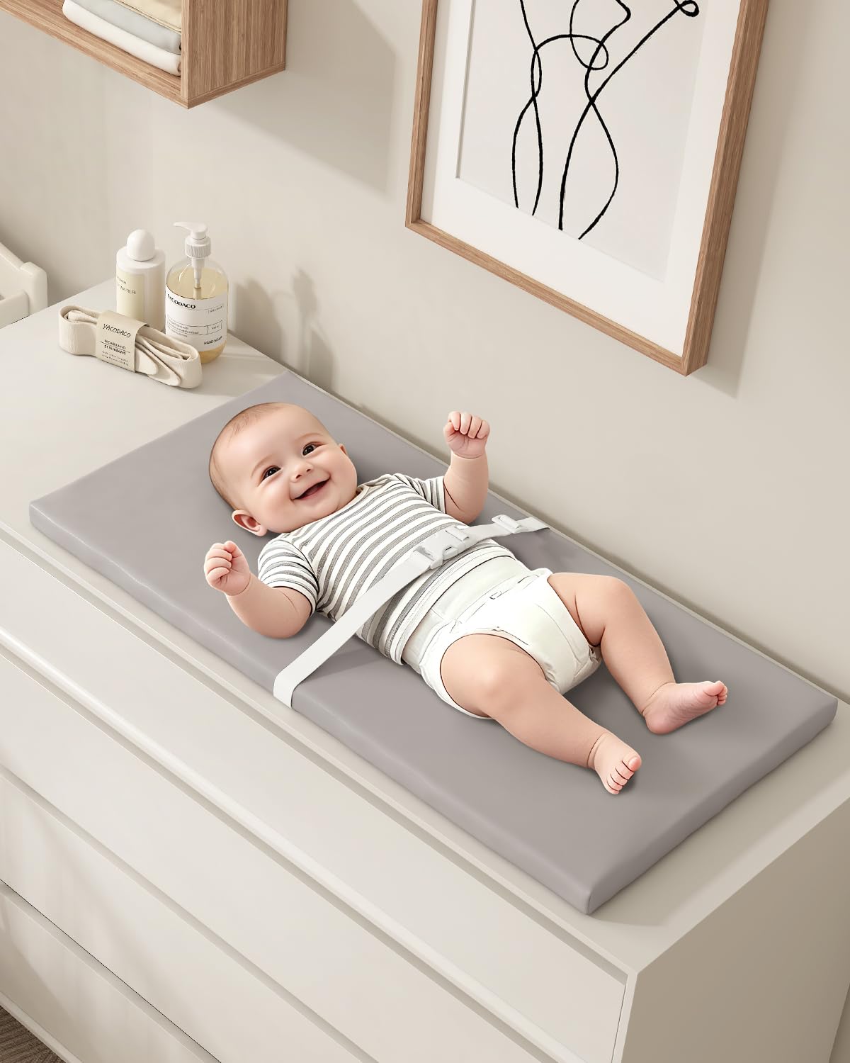 YACODAVO - Cambiador de bebé lavable para cambiador y mesa, cómodo cambiador de pañales con funda de piel impermeable y limpia, tamaño estándar (31.5 pulgadas de largo x 15.7 pulgadas de ancho), gris