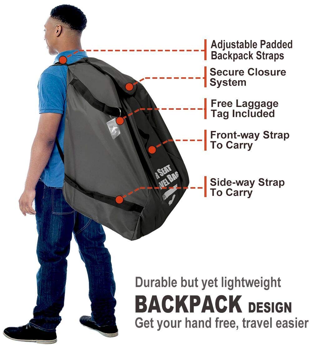 Bolsa de viaje para asiento de coche para viajes en avión, coche, puerta, mochila, gris