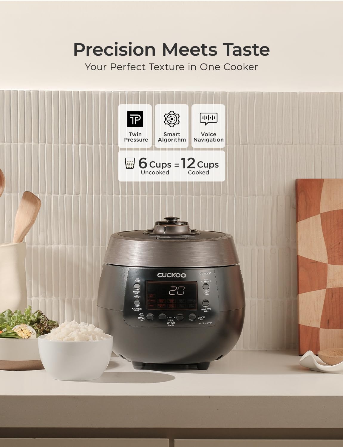 Cuckoo CRP-RT0609FB - 6 tazas, olla de arroz de doble presión y calentador - GABA, quemado, turbo - opciones de vapor de alta o sin presión - Fabricado en Corea - Negro