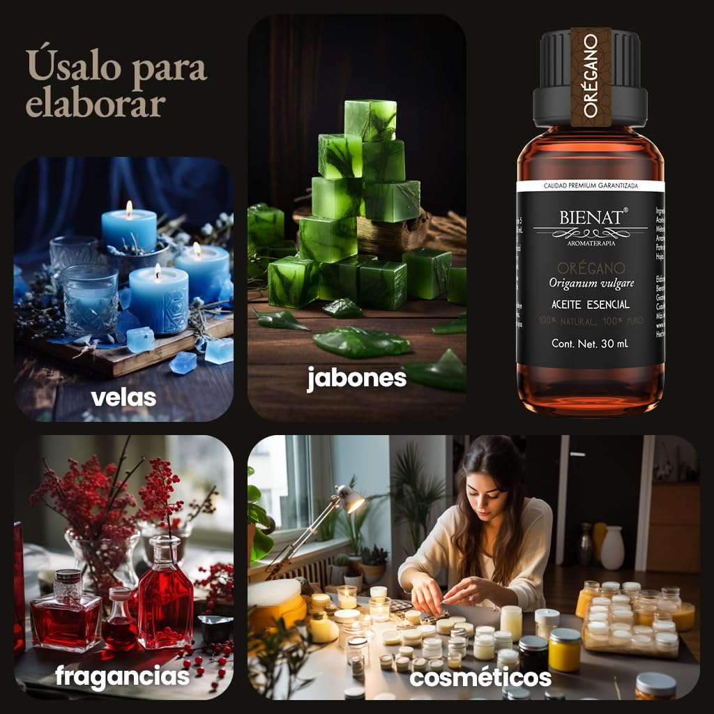 BIENAT AROMATERAPIA Aceite Esencial de Orégano 30mL | 100% Puro y Concentrado | Ideal para Difusor de Aromas, Humidificador, Aromaterapia, Masajes, Meditación, Jabones y Velas | Esencia Natural en Gotas