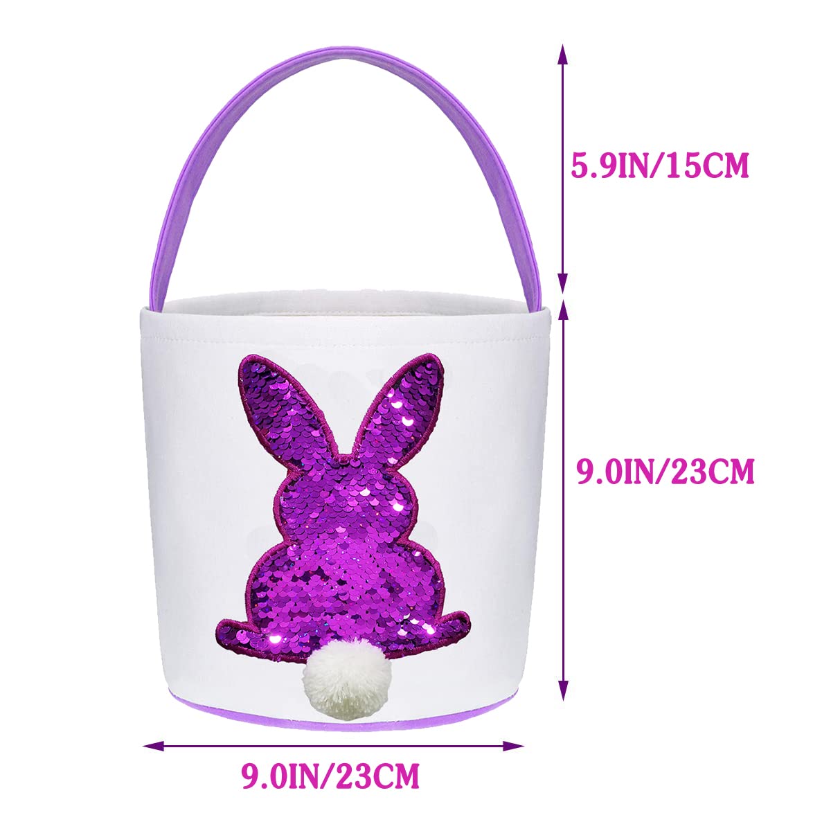 Poptrend Bolsas de cesta de Pascua, huevos de Pascua/cestas de regalo para niños, bolsa de conejo para huevos de Pascua, juguetes, caramelos, regalos (paillette morado)