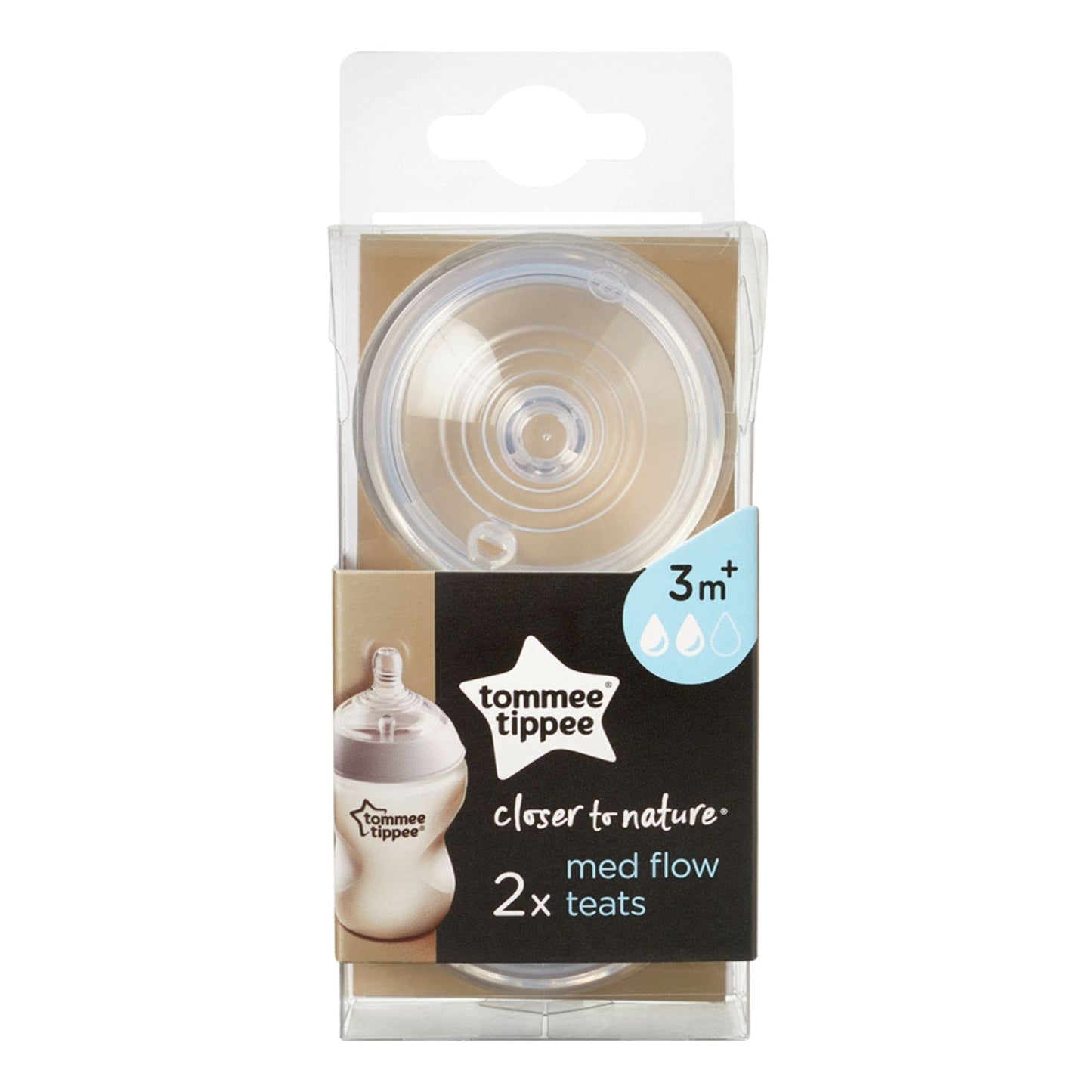 Tommee Tippee Closer to Nature Baby Bottle Teats, Breast-Like, Anti-Colic Valve, Soft Silicone, Medium Flow, 3m+, Pack of 2