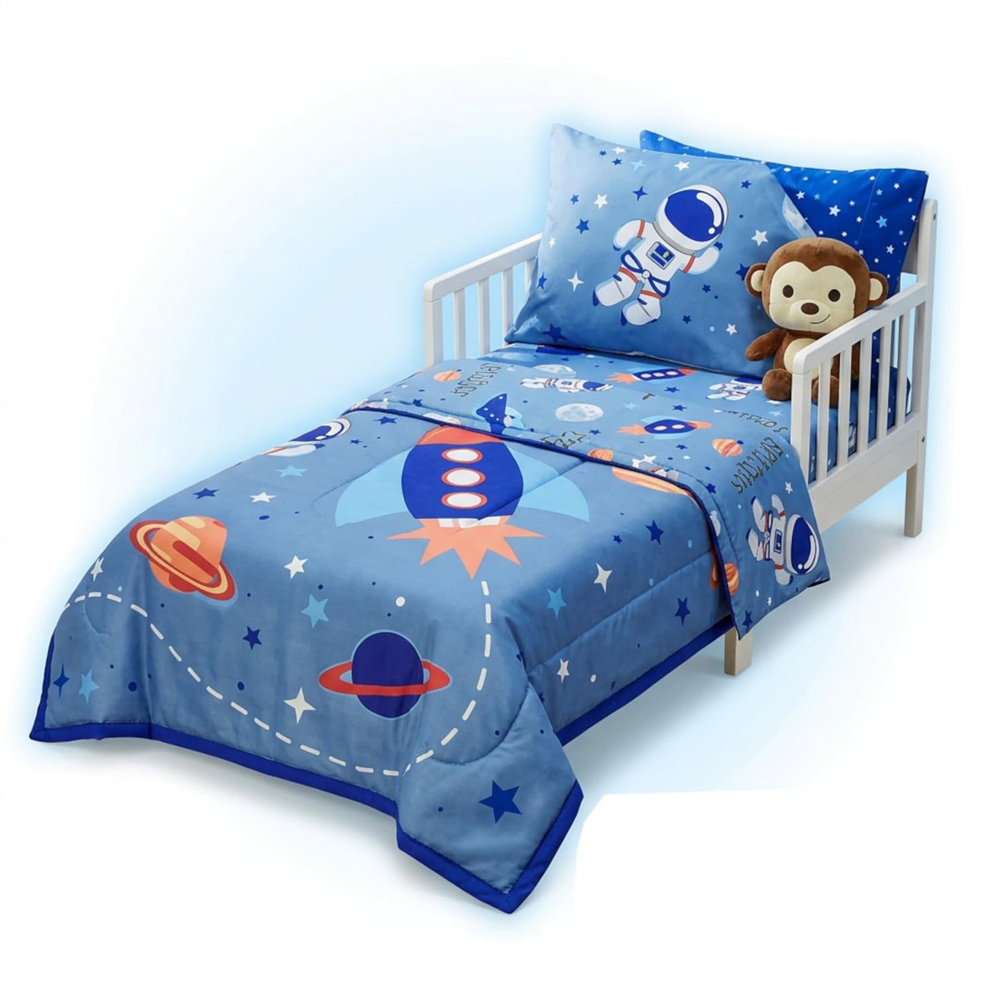 EVERYDAY KIDS - Juego de ropa de cama de 4 piezas para niños pequeños, incluye edredón, sábana encimera, sábana bajera y funda de almohada reversible