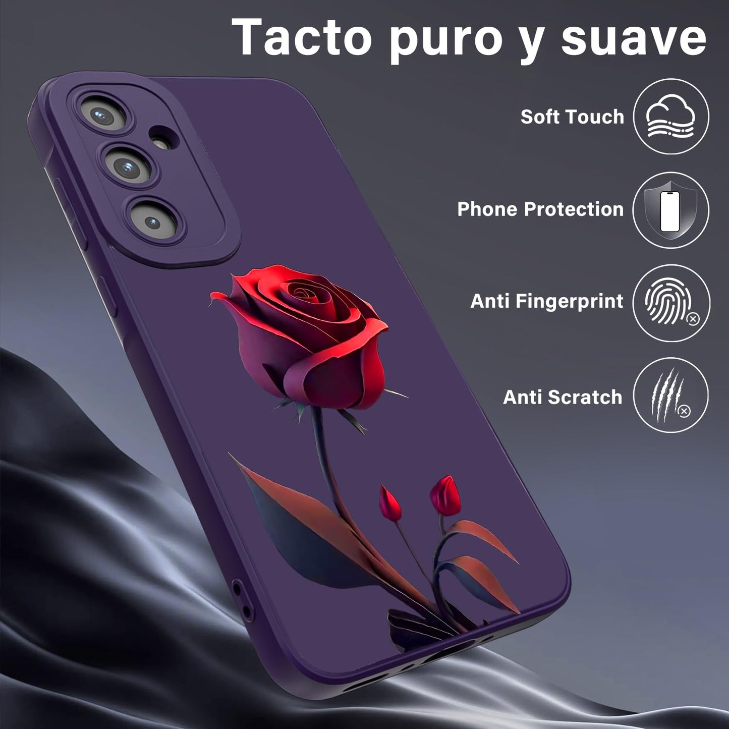 Threehao Funda para Samsung Galaxy A35 Case Uso Rudo, Ultra Delgado Flexible Silicona Púrpura Carcasa con Aesthetic Dibujos Flores, Antigolpes Anti-arañazos Protectora