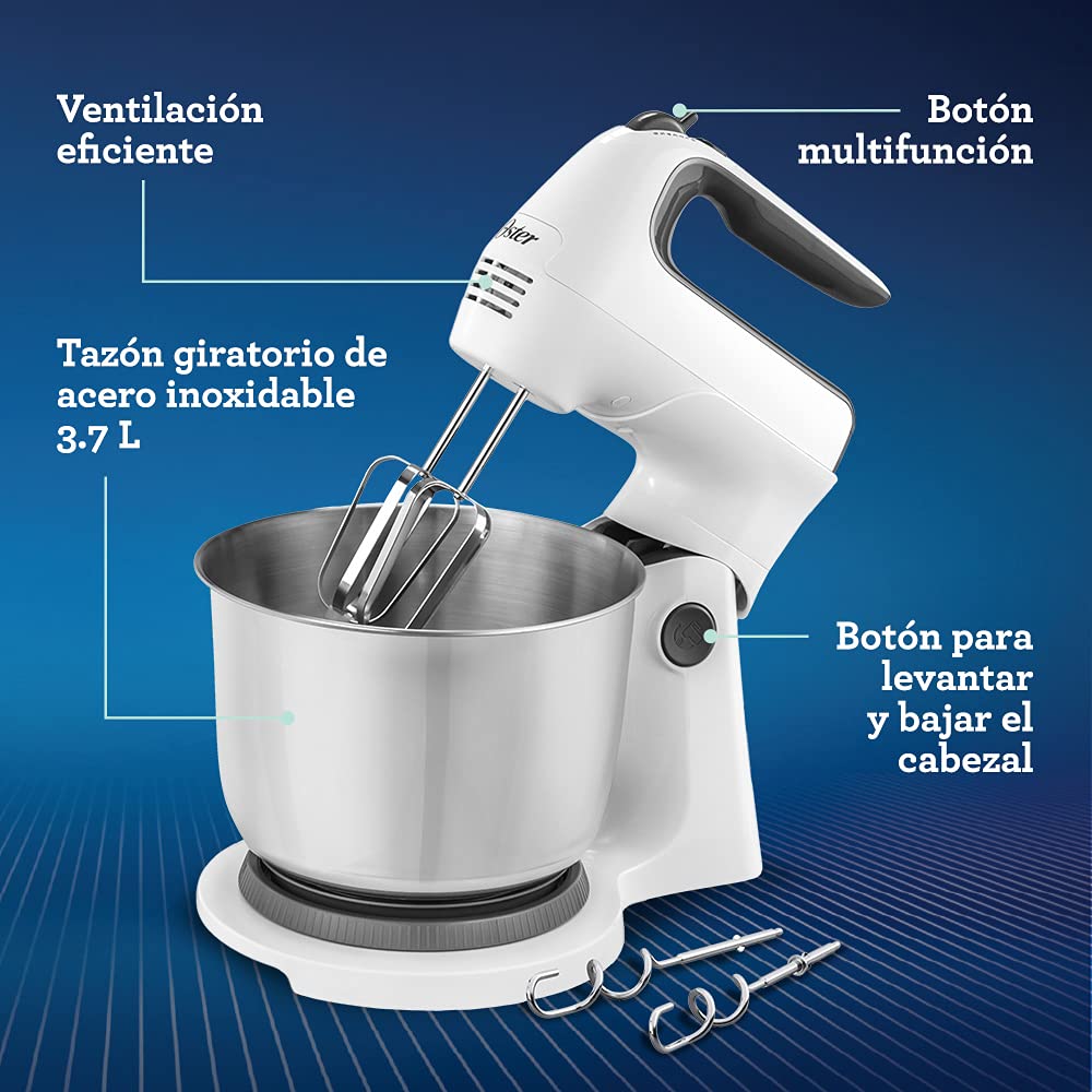 Batidora Mano/Pedestal Oster Blanca con Tazón de Acero
