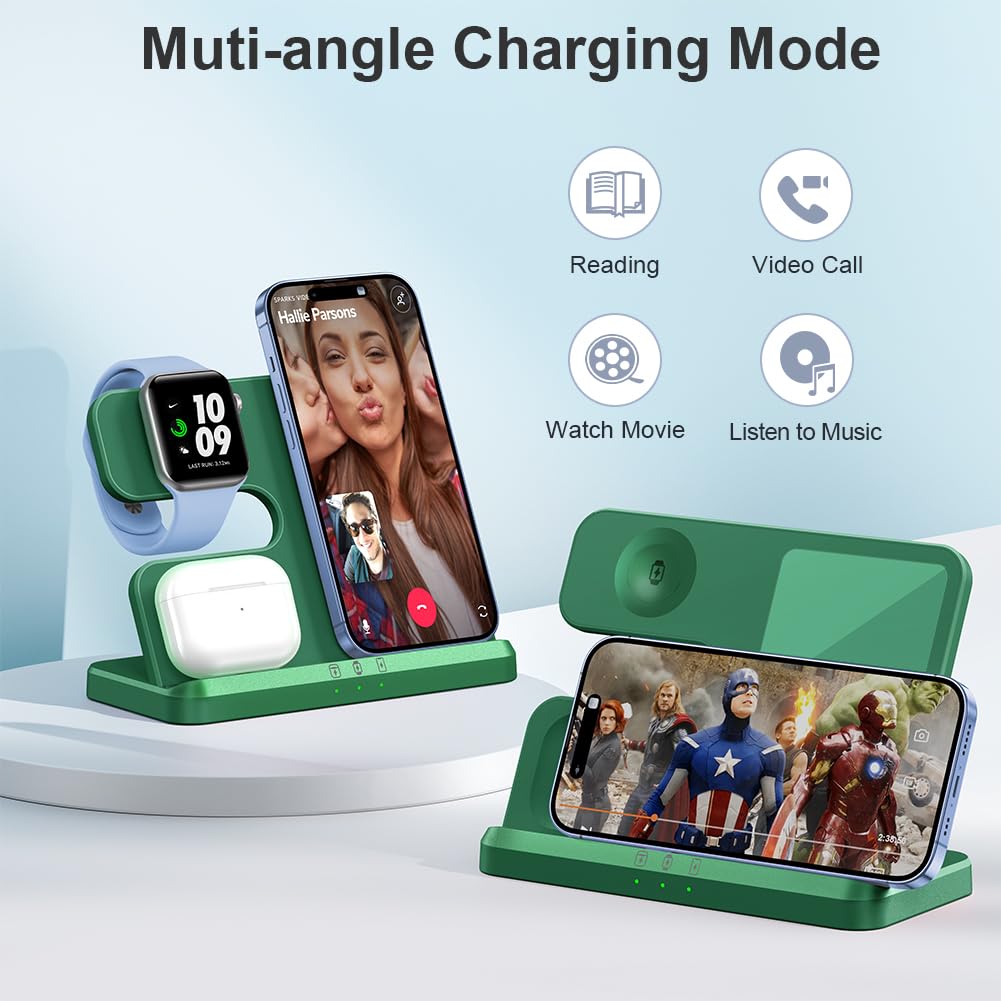 JARGOU - Estación de carga 3 en 1 para Apple Cargador inalámbrico para iPhone 16 15 14 13 12 11 X 8 y para Apple Watch Charger estación de carga inalámbrica para múltiples dispositivos para AirPods 4