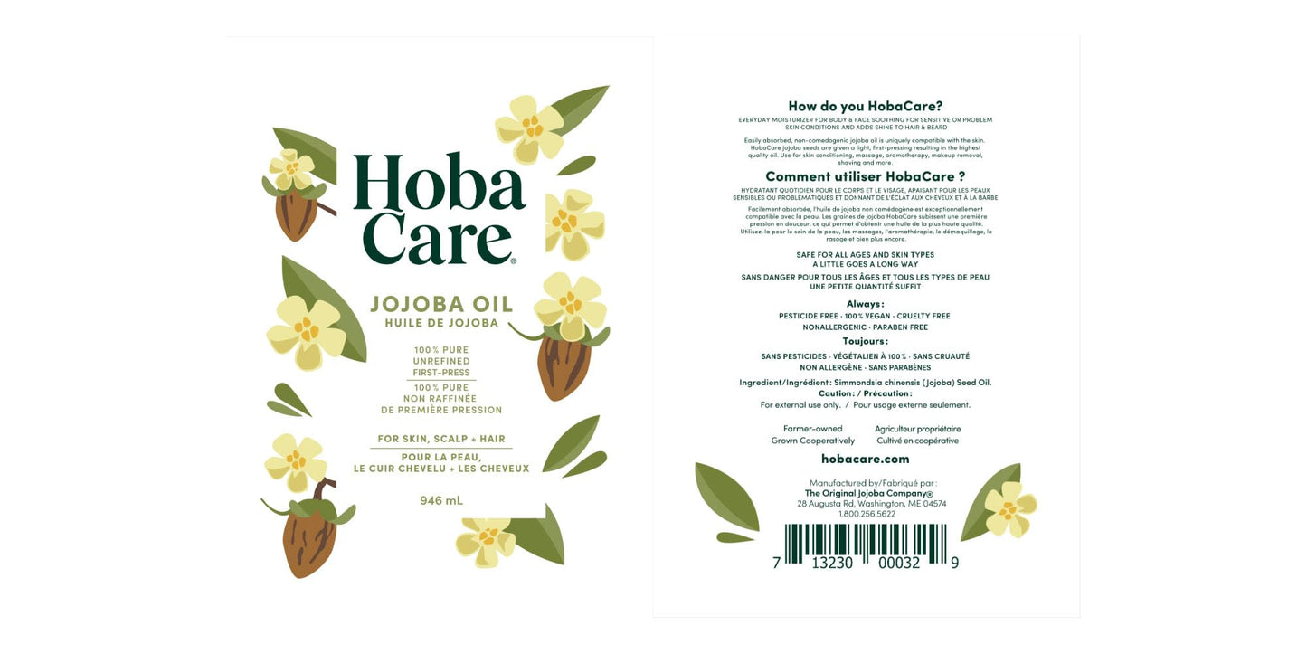 HobaCare 100% Pure Jojoba 1 Liter 33 Oz