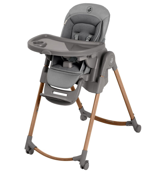 Maxi-Cosi Minla Plus - Trona para bebé de 0 a 14 años, 0 a 60 kg, con bandejas giratorias con una mano, 4 ruedas, 9 alturas, 5 posiciones de inclinación, plegable, compacta, elegante grafito