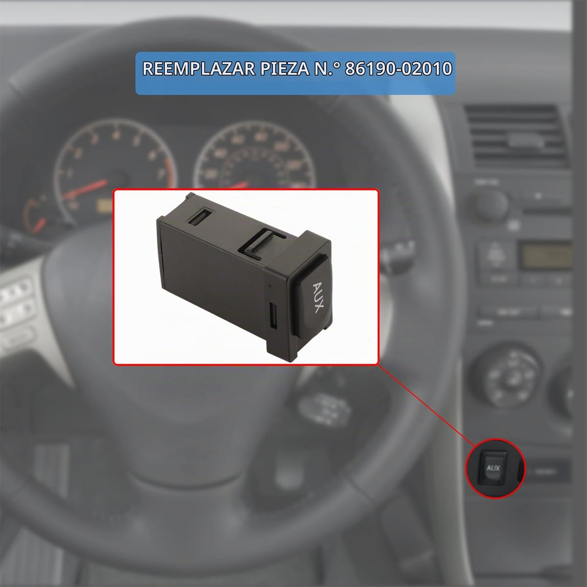 Adaptador Auxiliar YMHHefy 86190-02010 Negro Compatible con Toyota Corolla, Tundra, Tacoma, RAV4, Highlander, Avalon, Sequoia