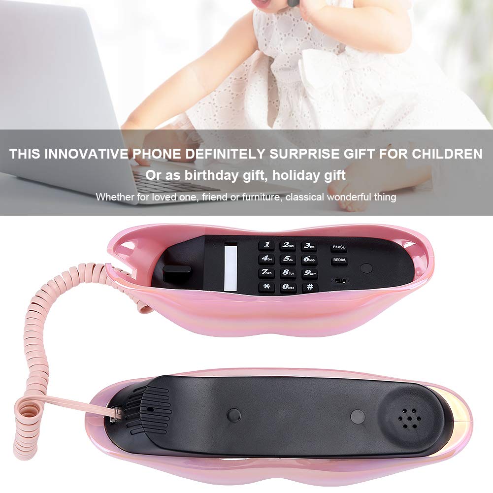 Teléfono Rosa galvanizado en Forma de Labio, Almacenamiento de números de Soporte WX-3016 Teléfono Fijo de Moda, teléfono de Escritorio en casa Teléfono con Cable para