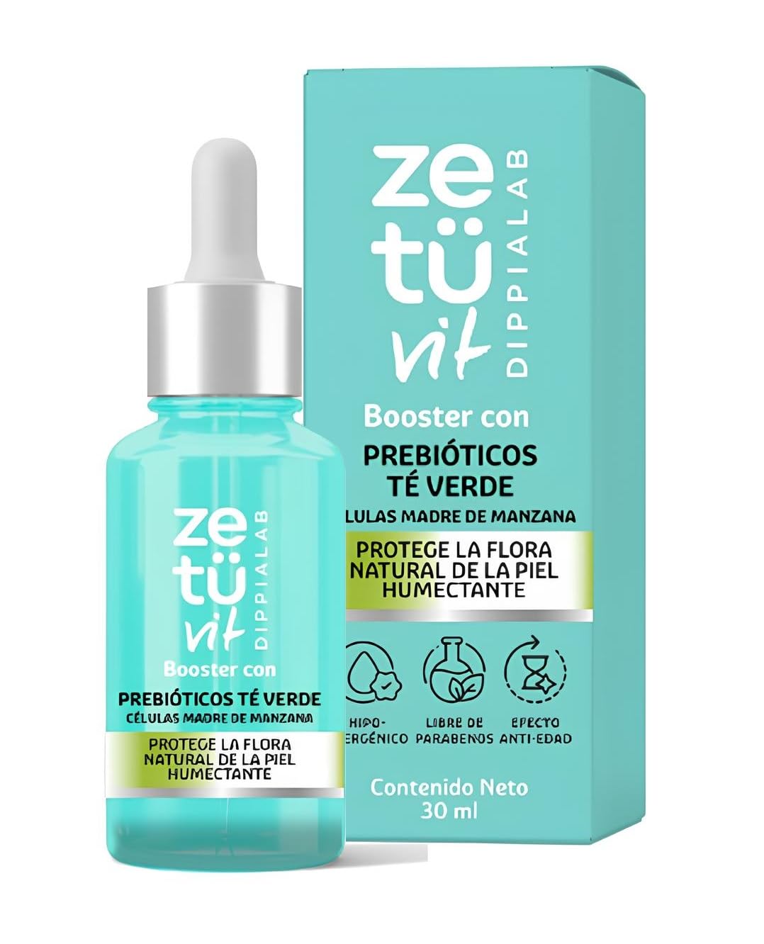 Zetuvit Booster con Prebióticos y Té Verde, Protector de Flora Natural de la Piel, Hipoalergénico, Sin Parabenos, 30 ml