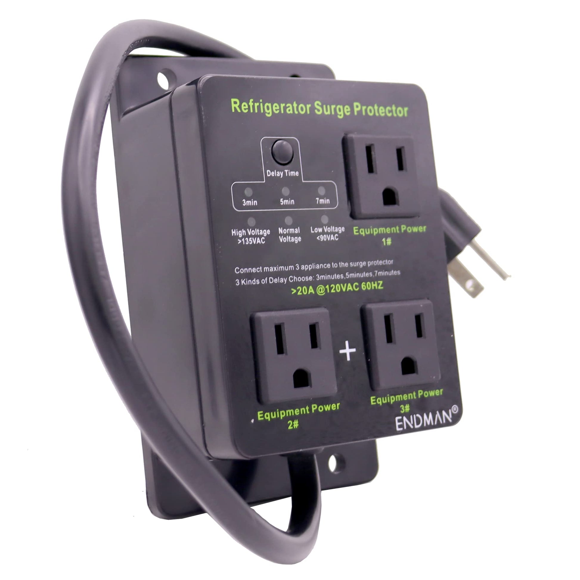 Protector de Sobretensiones Endman Blanco con Retardo de Tiempo para Nevera y Electrodomésticos