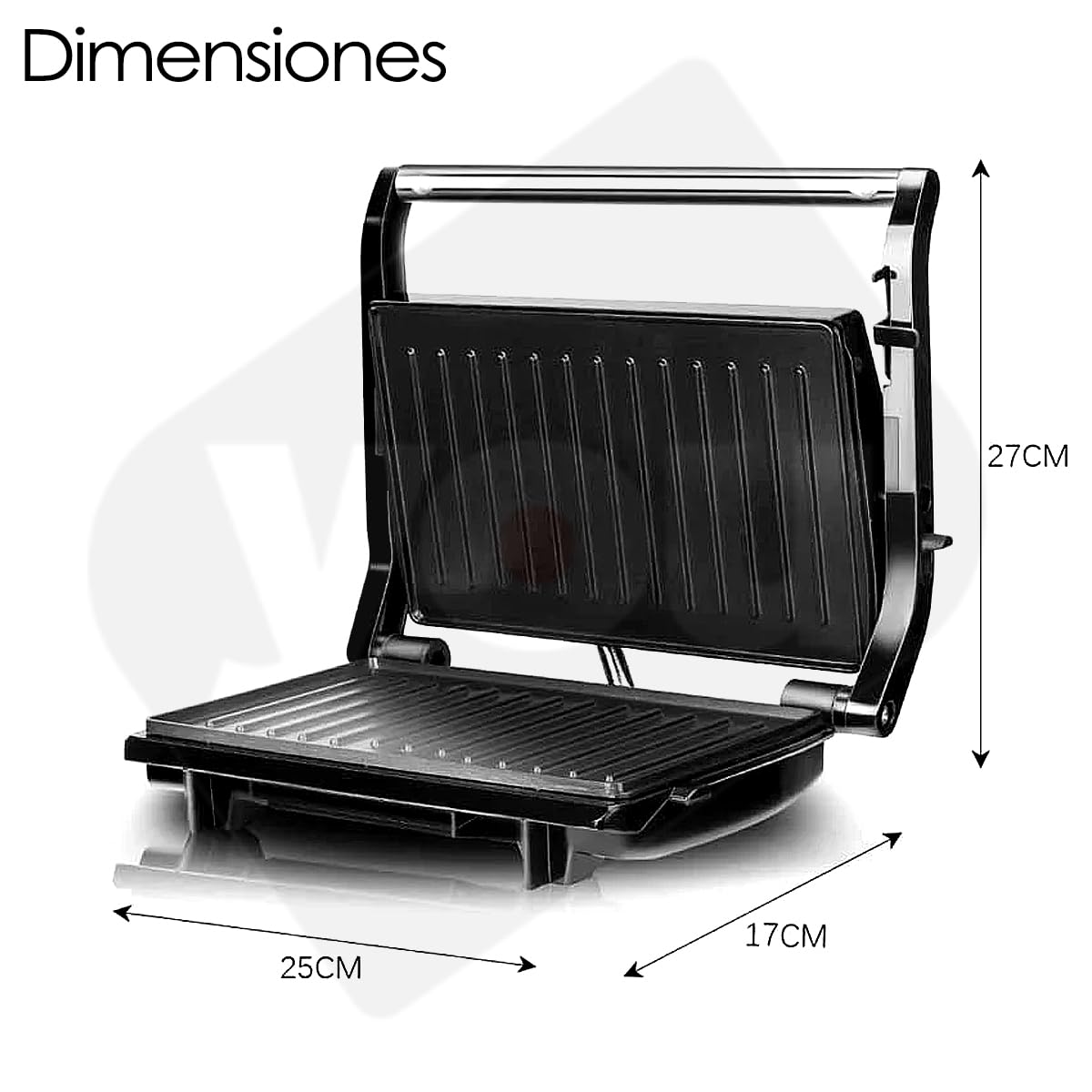Parrilla Panini Grill Sandwich Doble Placa Antiadherente Abertura de 180°