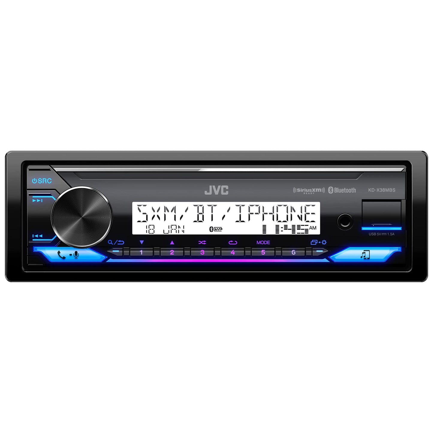 JVC KD-X38MBS, receptor multimedia digital para auto y marino con Bluetooth, USB, listo para SiriusXM, compatible con Amazon Alexa, PCB con revestimiento conforme