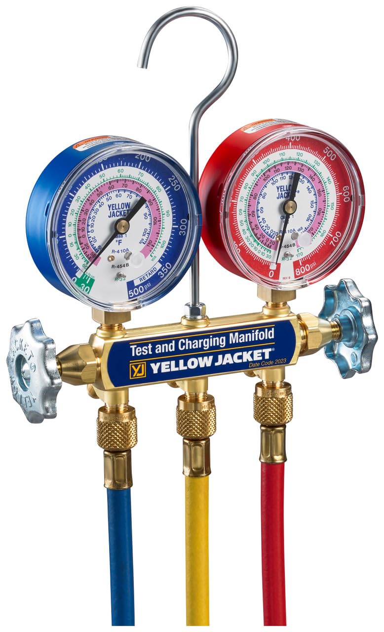 Colector de 2 Válvulas Yellow Jacket Serie 41 A2L Amarillo con Calibradores de 3-1/8 Pulgadas