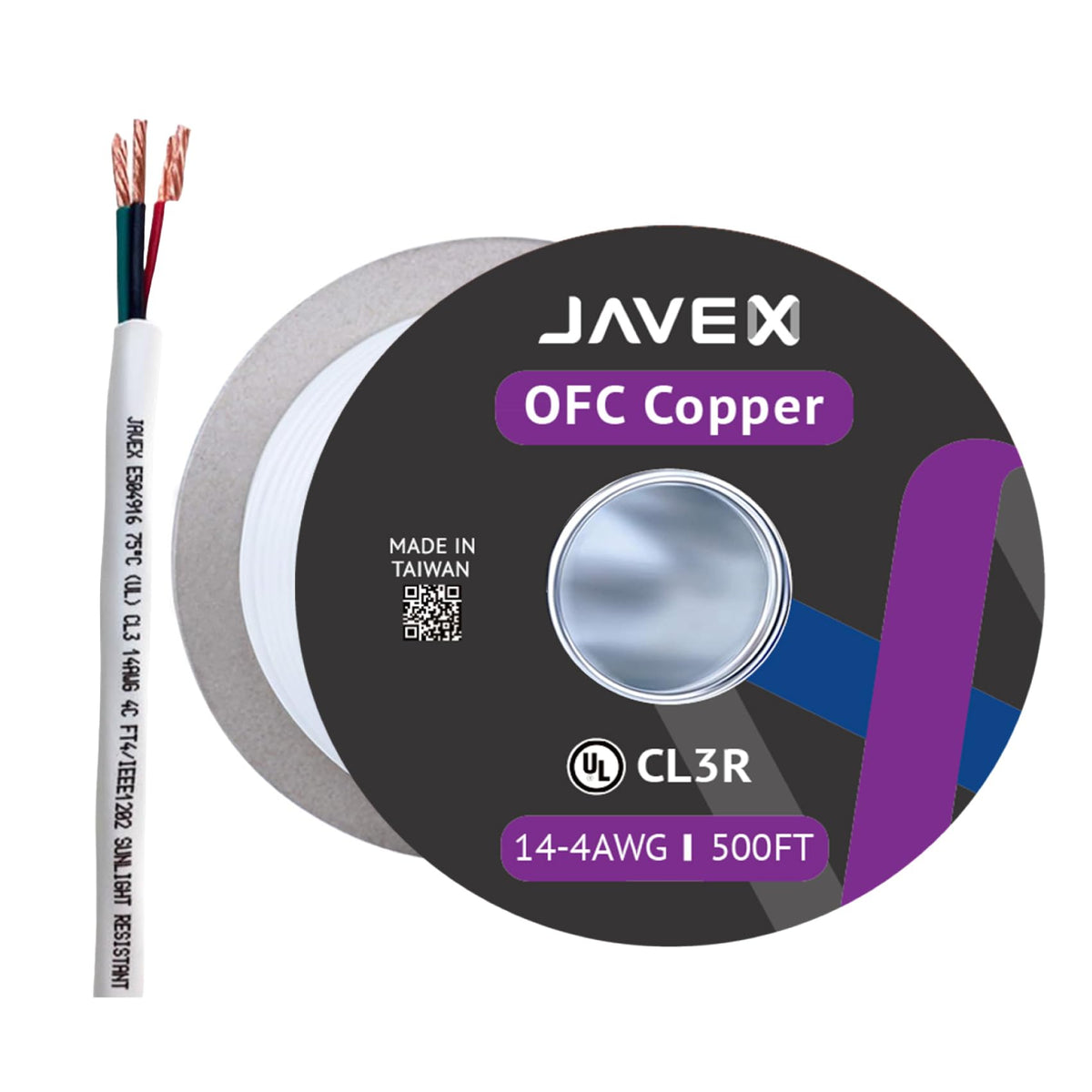 Cable de Altavoz JAVEX Blanco Cobre sin Oxígeno HighFlex 500 Pies