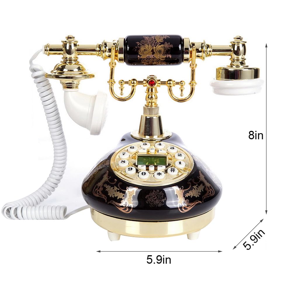 TelPal Decoración de teléfono fijo antigua de 1960 con cable, sistema de decoración de teléfono de oficina en casa, estilo antiguo de cerámica (negro)