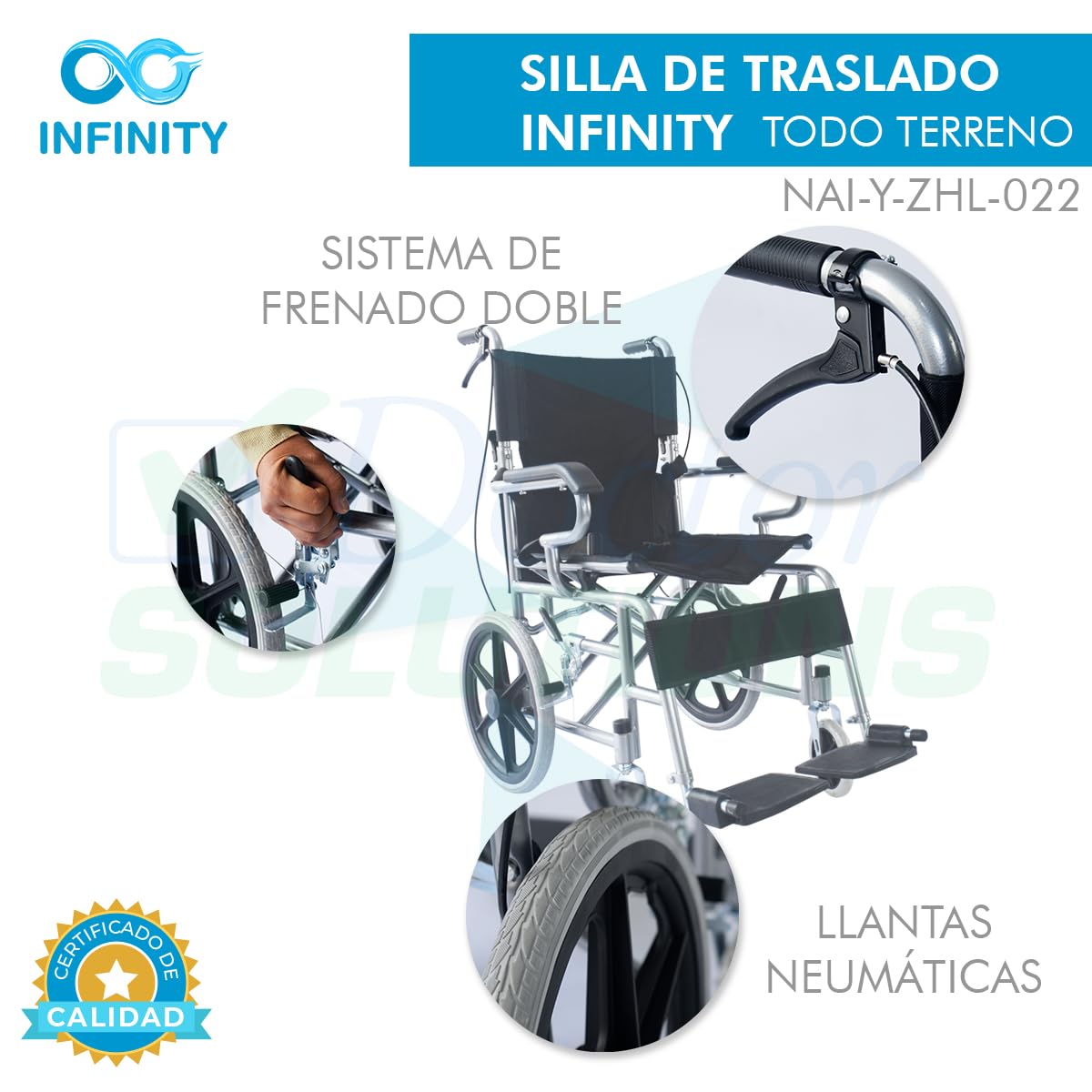 INFINITY | Silla de Ruedas de Traslado Plegable con Freno en Agarradera y Cinturón de Seguridad (ROJO)