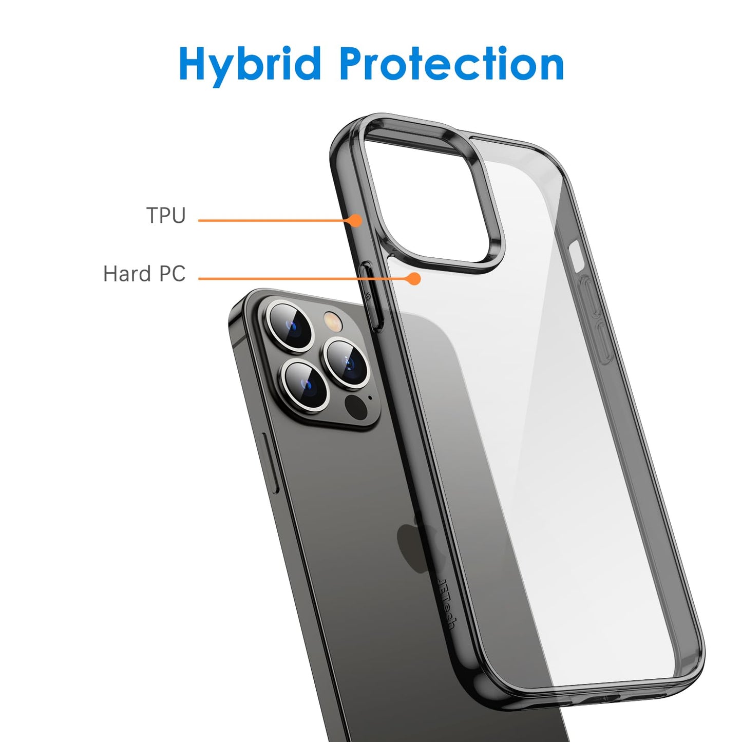 JETech Funda para iPhone 13 Pro MAX 6,7 Pulgadas, Anti-Amarillo Carcasa de Parachoques Prueba Golpes, Respaldo Transparente Antiarañazos (Negro)