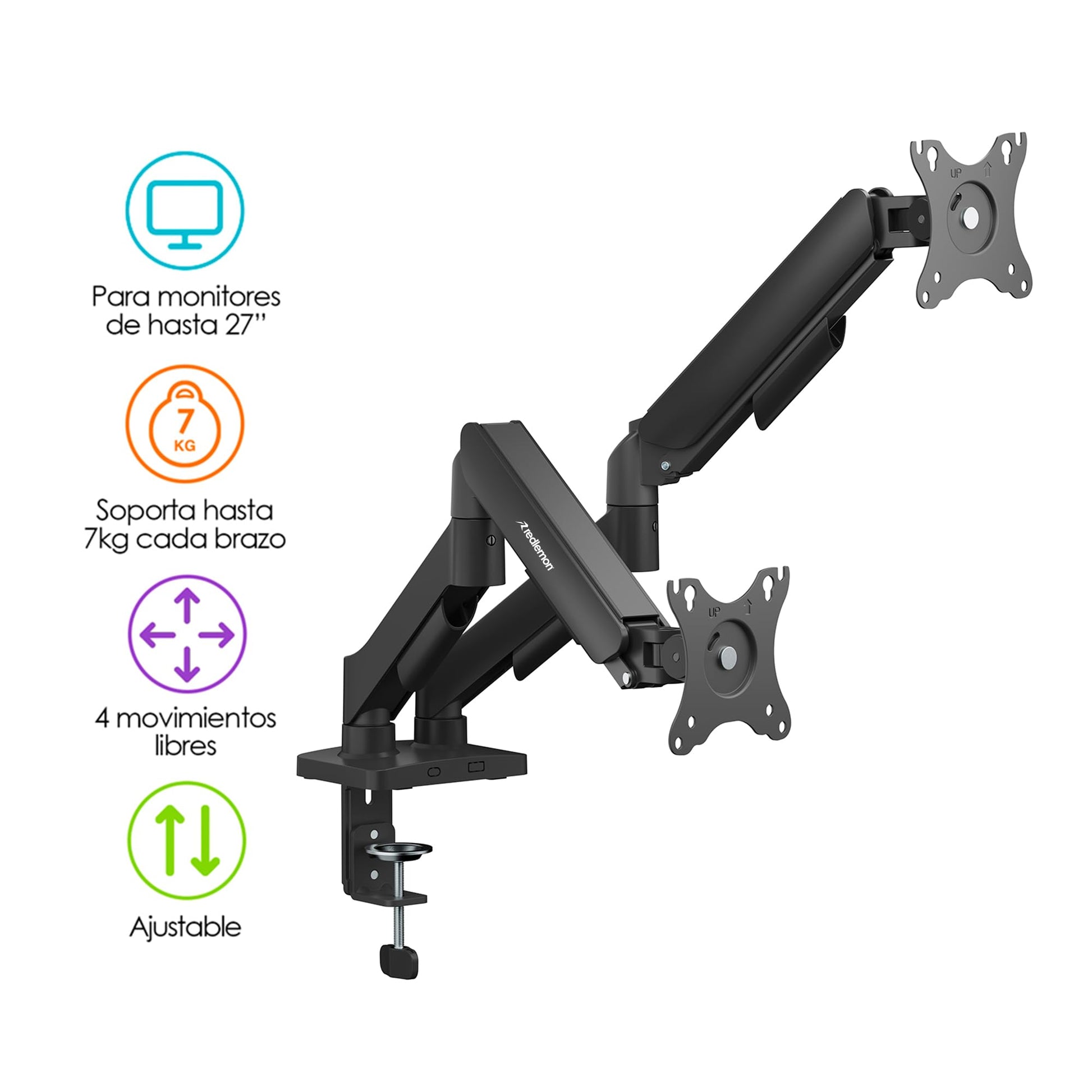Soporte Hidráulico Redlemon para 2 Monitores hasta 27 Pulgadas, Ajuste Libre en Escritorio
