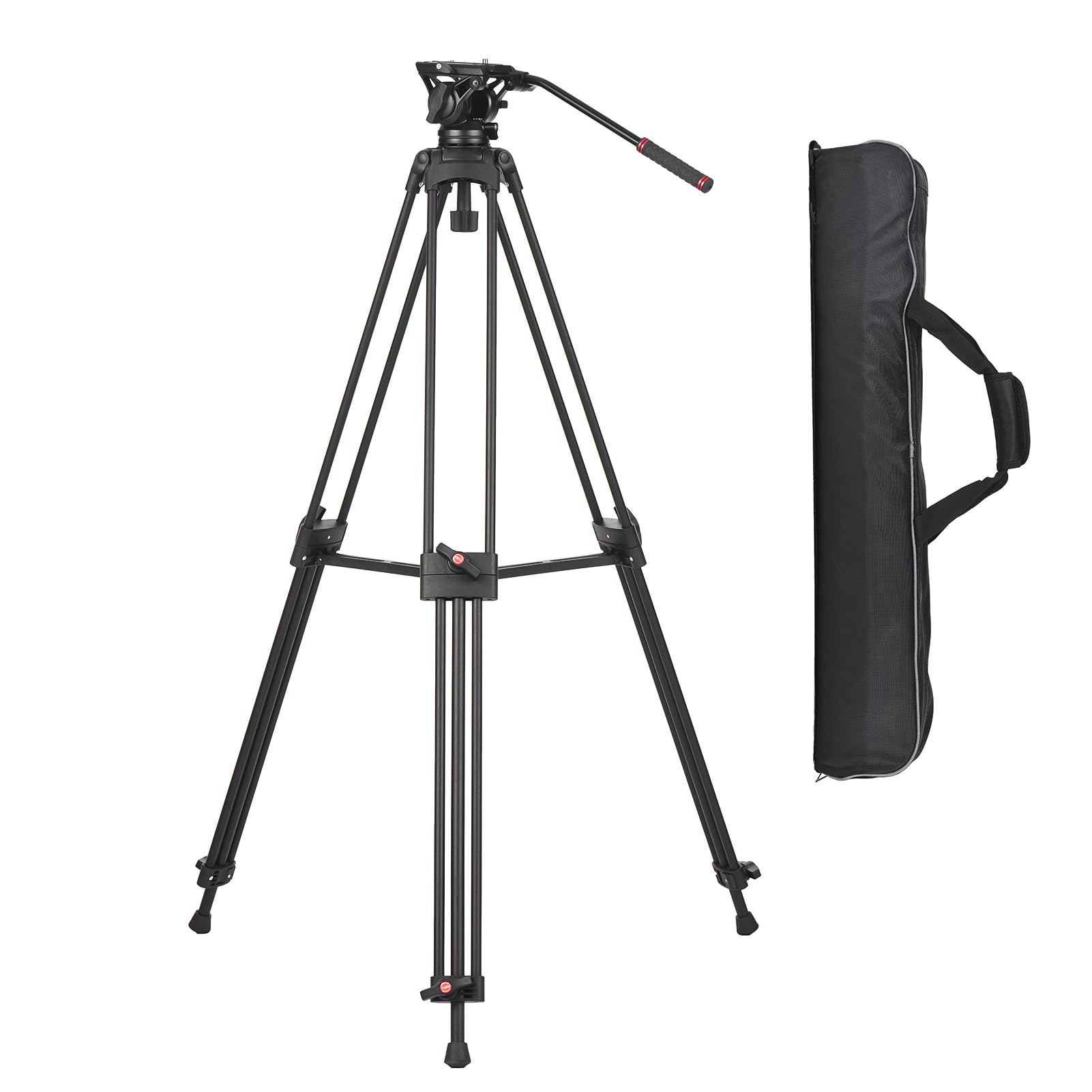 Tripie Profesional Aleación de Aluminio 180cm con Cabezal Hidráulico Fluido Panorámico para Cámaras DSLR y Videocámaras