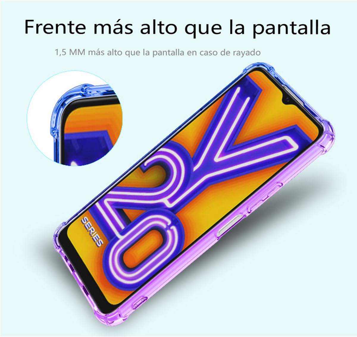 DABUNA Funda para Vivo Y20 2020/Y20 2021/Y20S/Y12S/Y11s/Y20G/Y20i Case Uso Rudo,Transparente Colores Degradados Protectora de Cámara Anticaída Carcasa Bumper(Púrpura Azul)