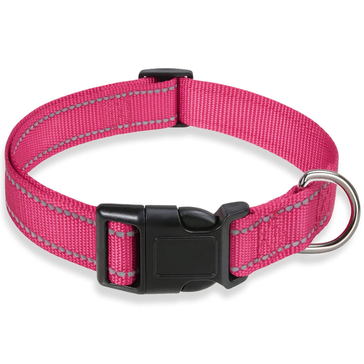 Collar reflectante para perro con hebilla de bloqueo de seguridad, ajustable suave neopreno acolchado transpirable de nailon para perros pequeños, medianos y grandes, rosa S