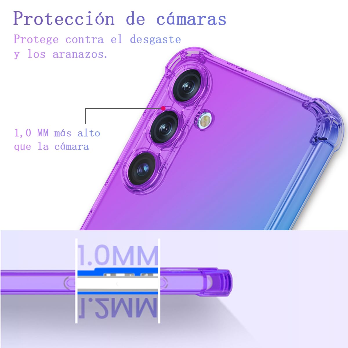DABUNA Funda para Samsung Galaxy A56 5G Case,Transparente Colores Degradados Protectora de Cámara Anticaída Carcasa Bumper(Púrpura Azul)