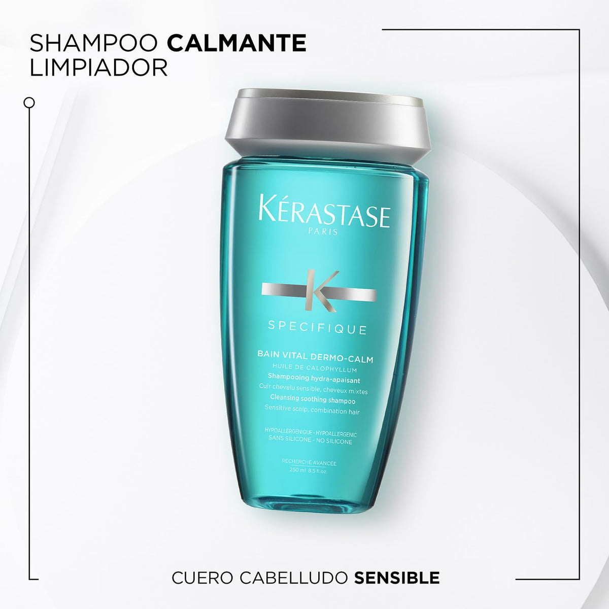 KÉRASTASE Bain Vital Dermocalm |Shampoo para Cuero Cabelludo Sensible | Elimina Impurezas, Reduce Picazón y Sensibilidad y Recupera la Ligereza y Vitalidad del Cabello | Con Glicerina y Mentol | 250ml