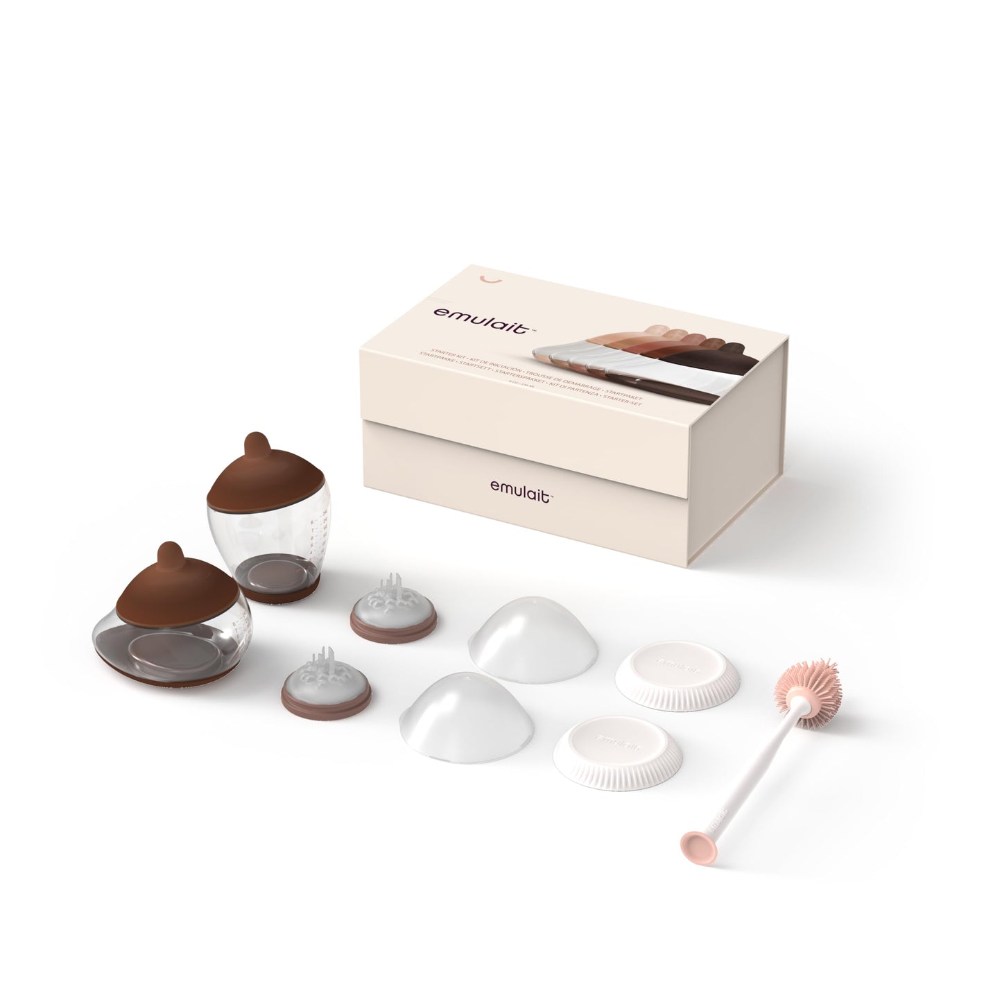 Emulait Kit de inicio para biberones Incluye 2 biberones, 2 tetinas, 2 tapas, 2 válvulas de flujo sensible, cepillo de limpieza - Profundo - Forma 4 (la más común)-RFV