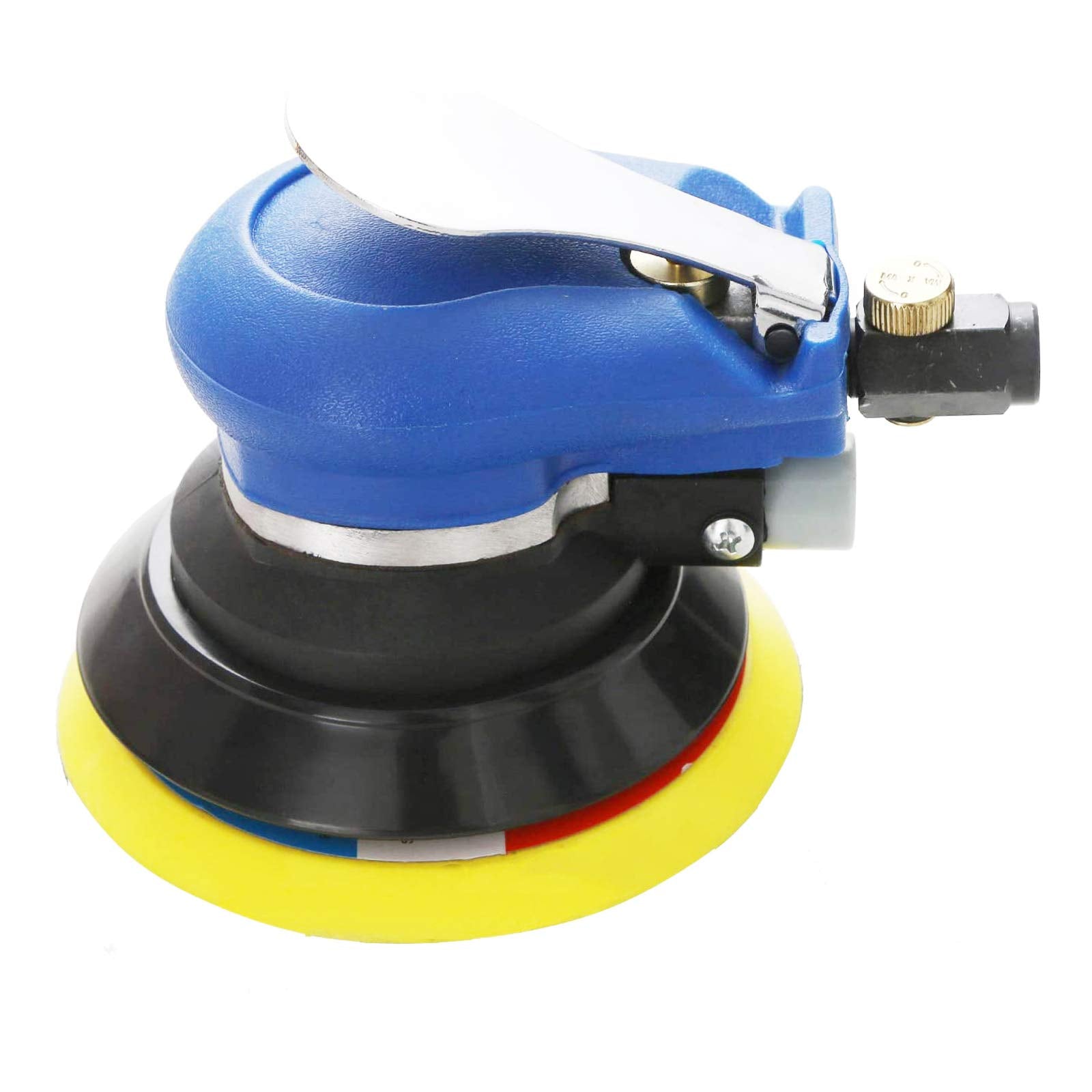 HUAXIU Lijadora orbital aleatoria de aire profesional, 5 pulgadas, azul, incluye 1 lijadora, 1 llave, 1 conector rápido