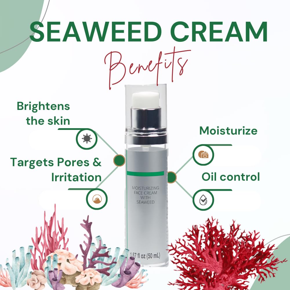 Crema Hidratante de Algas Marinas con Colágeno y Aceites Hidratantes | Crema hidratante antiinflamatoria | Mejora la microcirculación de la piel | Hidratante Oil Control con algas