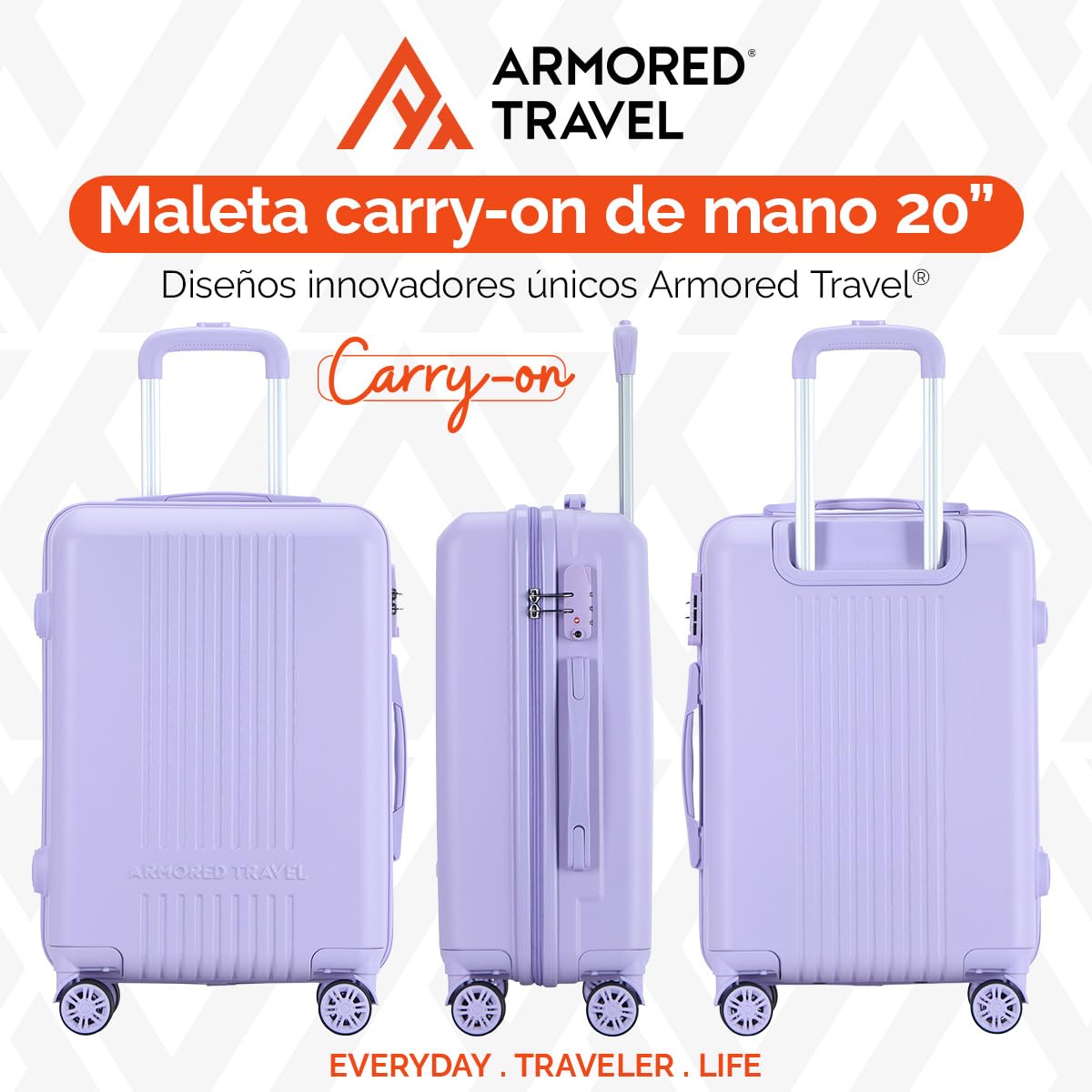 Maleta De Viaje Carry On 20" de Mano Cabina 10kg Rígida Doble Refuerzo Con * TSA Lock * Luggage suitcase Armored Travel (Lila)