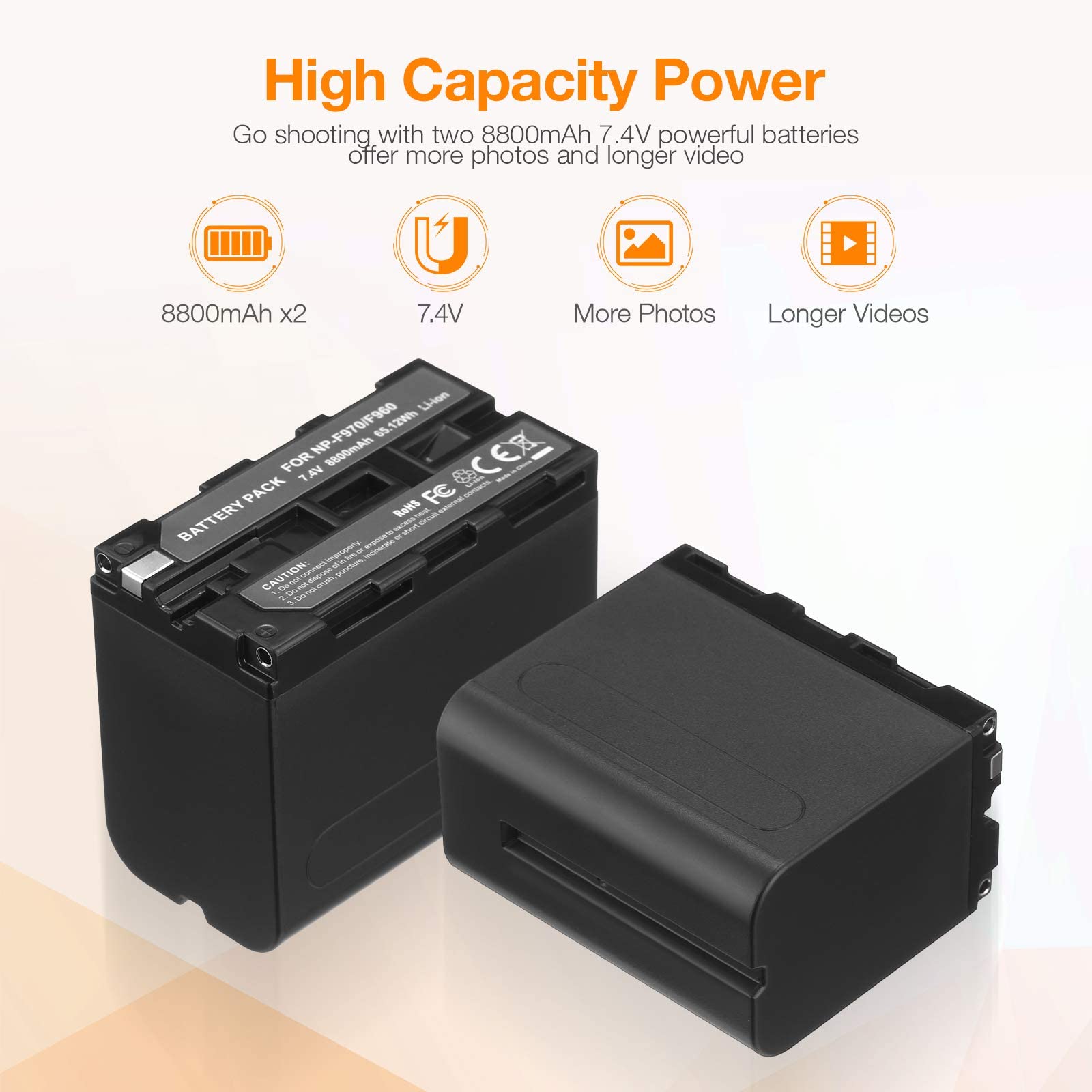 LORDONE NP-F970 Batería (Paquete de 2, 8800mAh) y Cargador USB Dual para NP F970 F750 F550 F570 F960 F330,Handycams, CCD-SC55, TR516, TR716, TR818, TR910, TR917