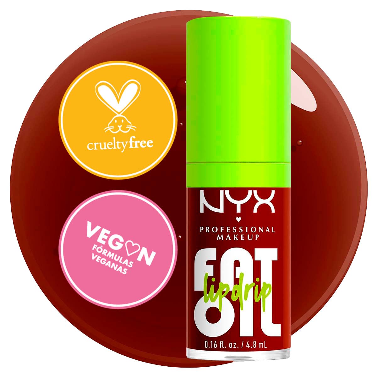 NYX Professional Makeup, Fat Oil Lip Drip Gloss, 4.8ml. Tono: Status Update. Brillo labial hidratante con efecto jugoso hasta por 12 horas. Infusionado con aceite de aguacate, mora y frambuesa para una sensación no pegajosa. Fórmula vegana.