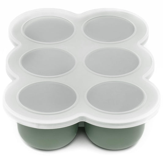 WeeSprout Silicone Freezer Tray with Clip on Lid Perfect Food Storage Container for Homemade Baby Food, Vegetable, Fruit Purees, and Breast Milk (Muted Green, Six 3 Ounce Sections)