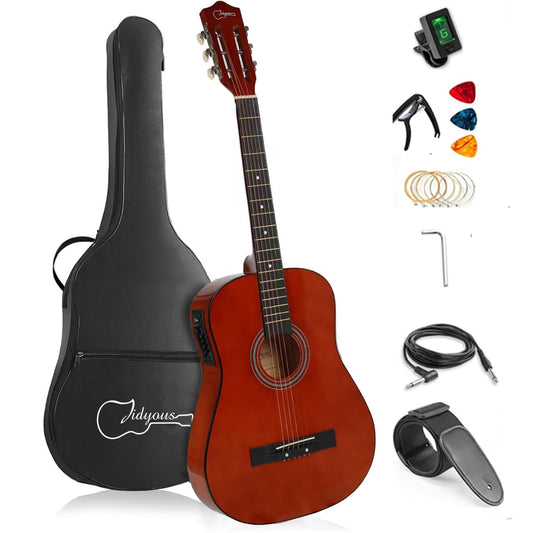 38 inch Electroacústica Guitarra Guitarra acustica con Afinadores,Correas,Cuerdas para Instrumentos,Plumillas,Cable amplificador guitarra,soul,Fundas para Guitarras 3/4 (Bright Brown)